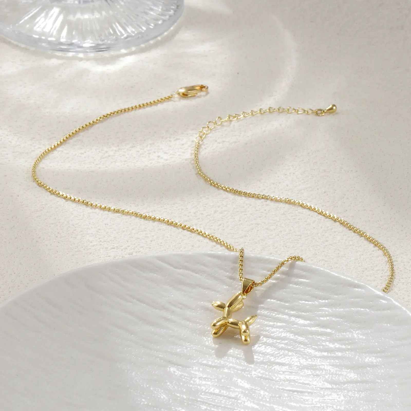 1 Piece Stylish Cute Necklace 18K Real Gold Plated Brass Link Cable Chain Balloon Dog 3D Pendant Charm Necklace Unisex Gift