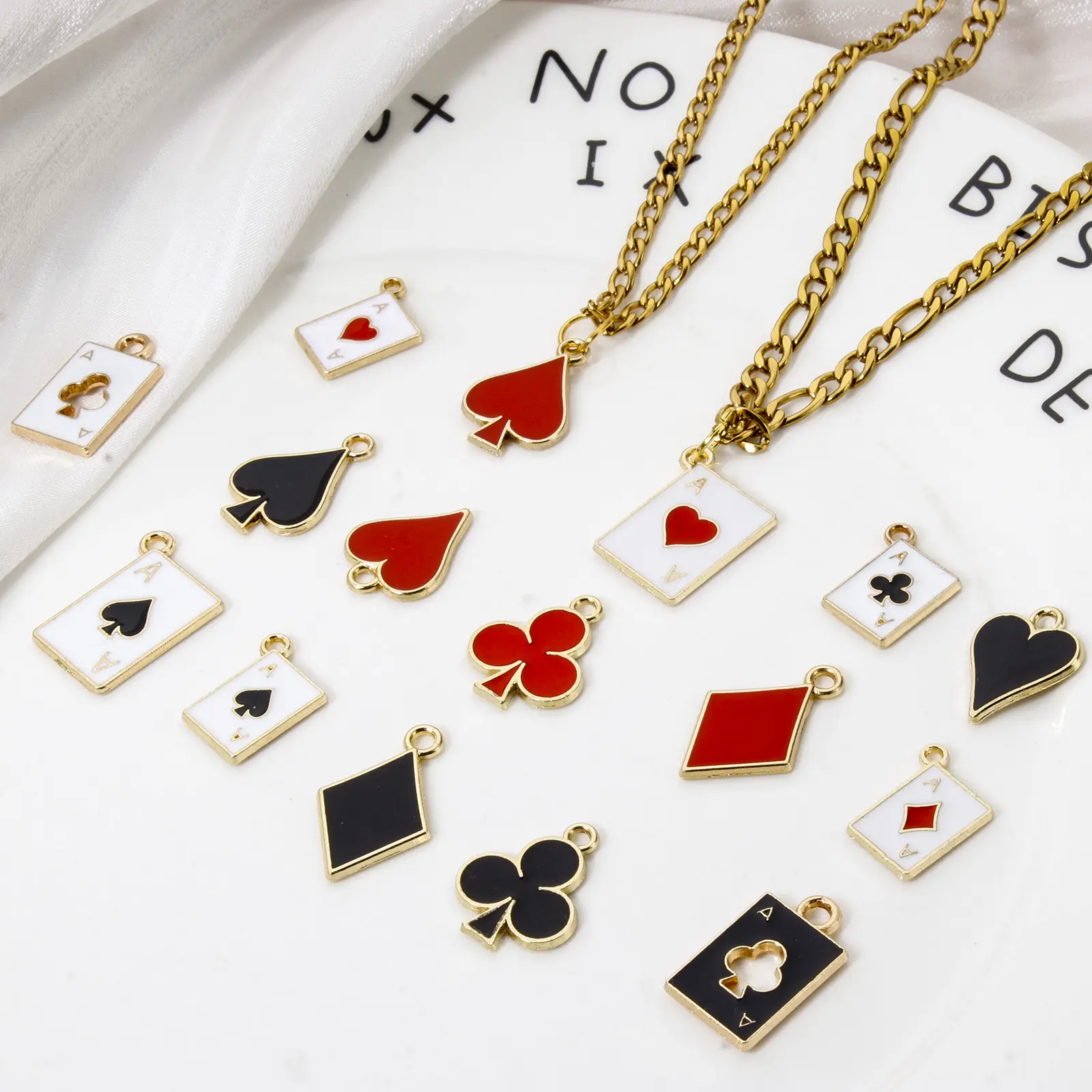 20Pcs Creative Black Poker/ Paper Card Charms Red Color Game Card Pendant For Jewelry Making Earrings Necklace DIY Findings