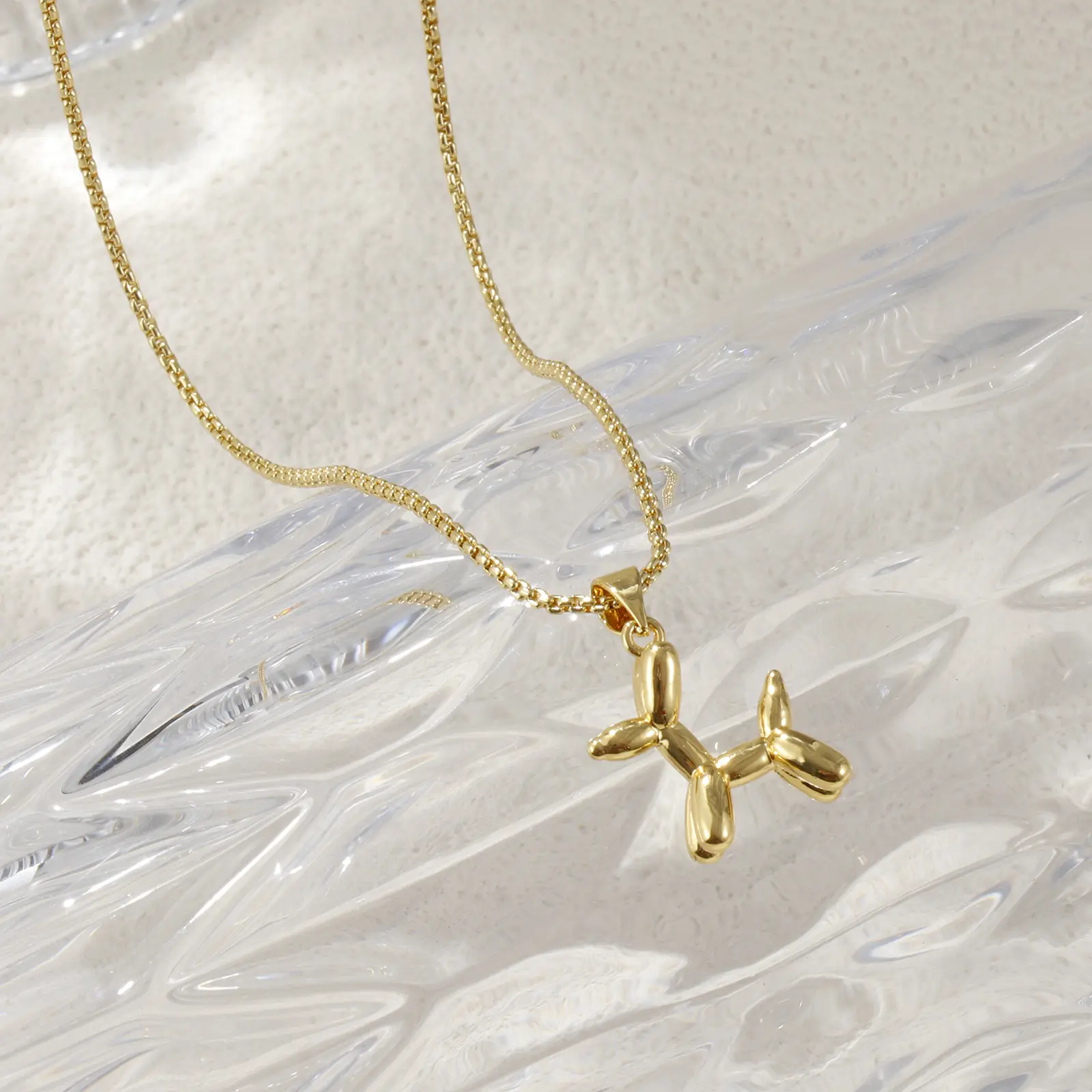 1 Piece Stylish Cute Necklace 18K Real Gold Plated Brass Link Cable Chain Balloon Dog 3D Pendant Charm Necklace Unisex Gift