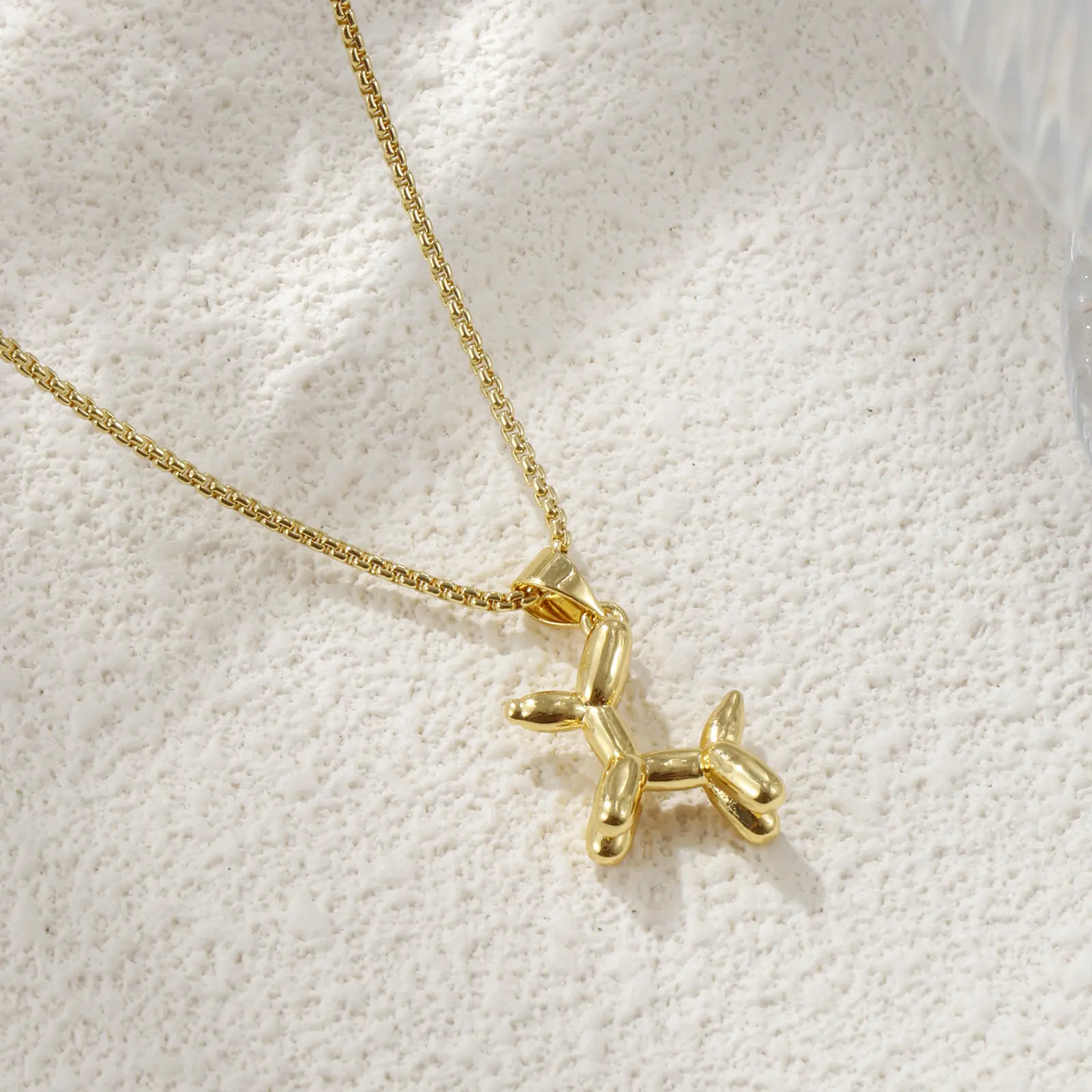 1 Piece Stylish Cute Necklace 18K Real Gold Plated Brass Link Cable Chain Balloon Dog 3D Pendant Charm Necklace Unisex Gift