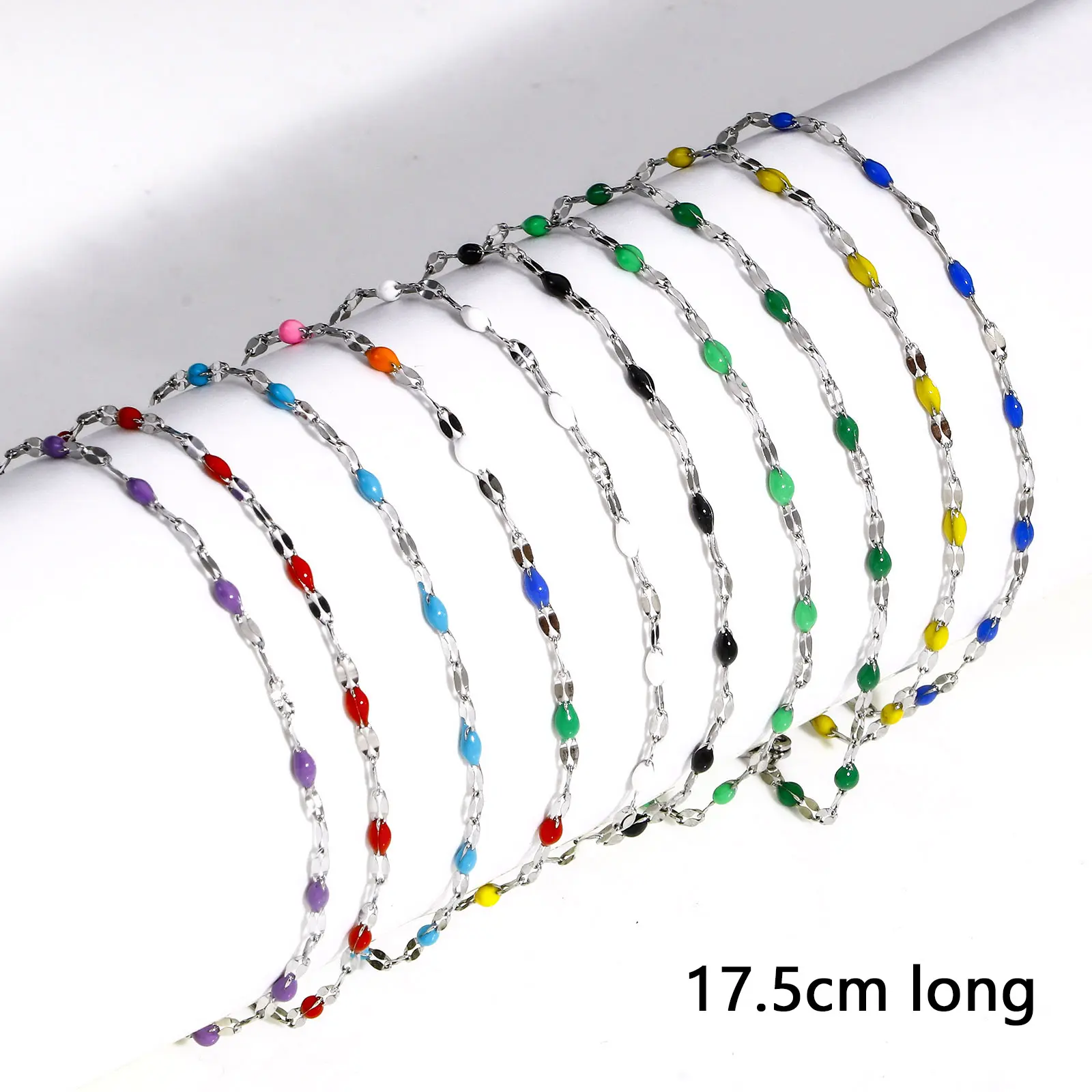 1 Piece 304 Stainless Steel Lips Chain Bracelets Silver Color Metal Chains Enamel Beads Jewelry Gifts 17.5cm(6 7/8") long, 2mm