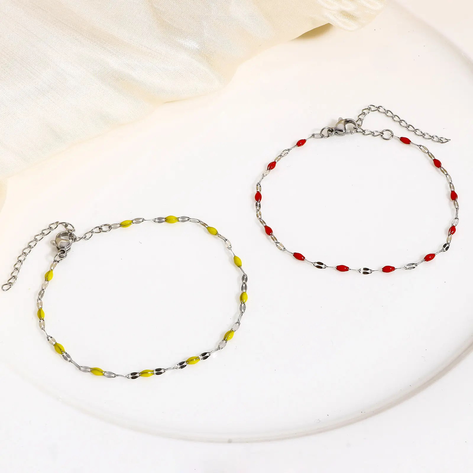 1 Piece 304 Stainless Steel Lips Chain Bracelets Silver Color Metal Chains Enamel Beads Jewelry Gifts 17.5cm(6 7/8") long, 2mm