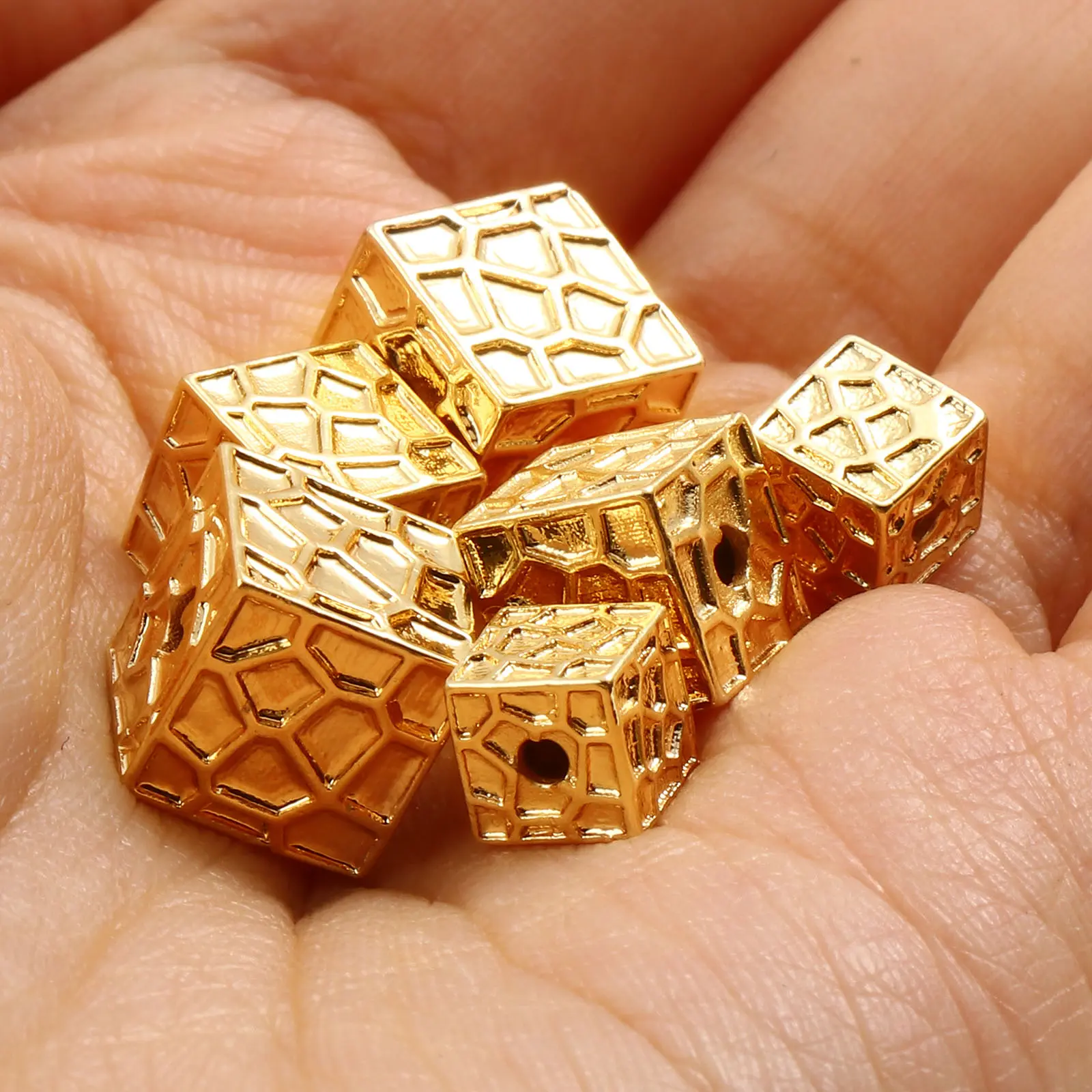 2 PCs Brass 6mm/8mm/9mm Beads 18K Real Gold Plated Square Geometric For DIY Necklace Bracelet Jewelry Making