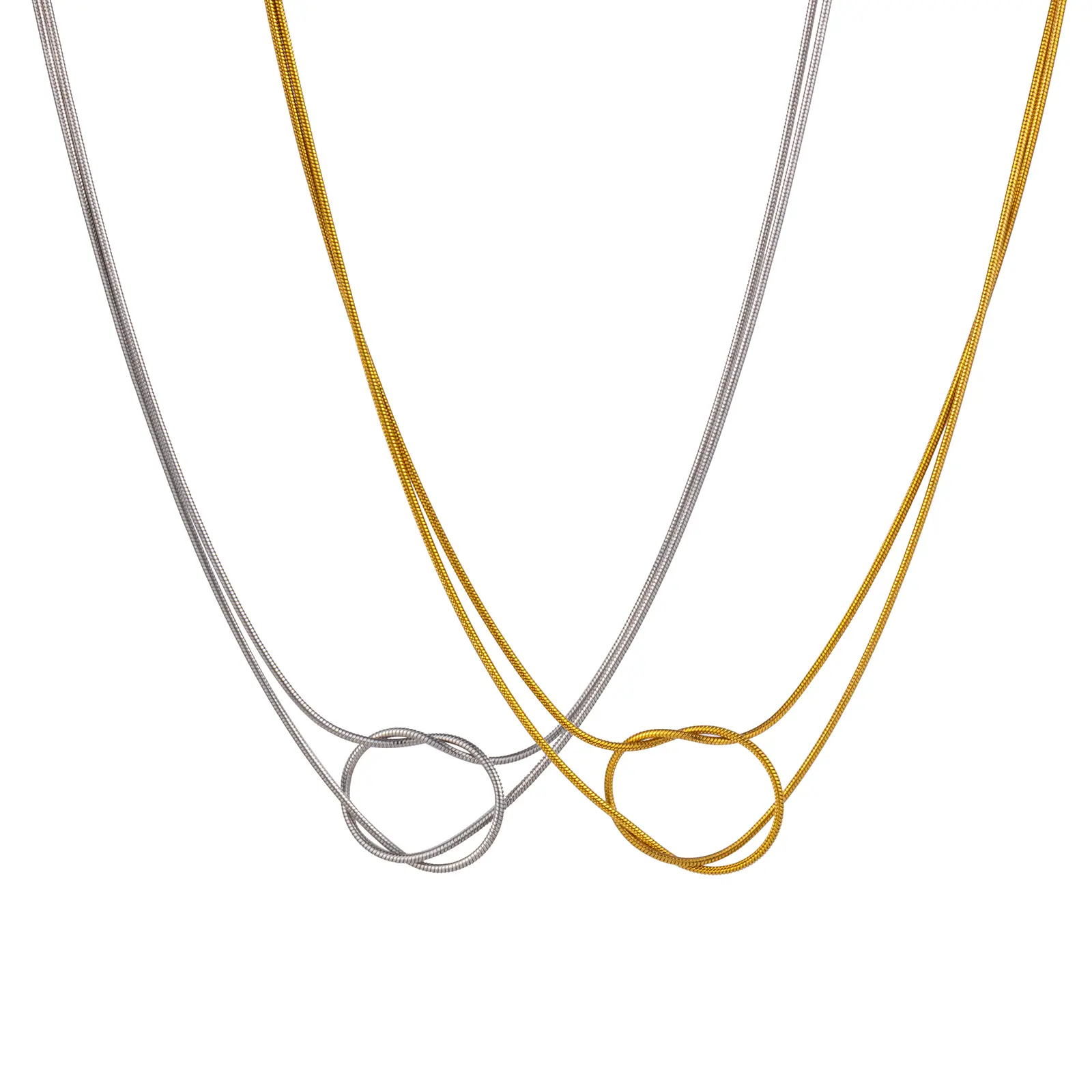 Elegant Choker 304 Stainless Steel Knotted Snake Chain Multilayer Necklace For Women Minimalist Party Gift