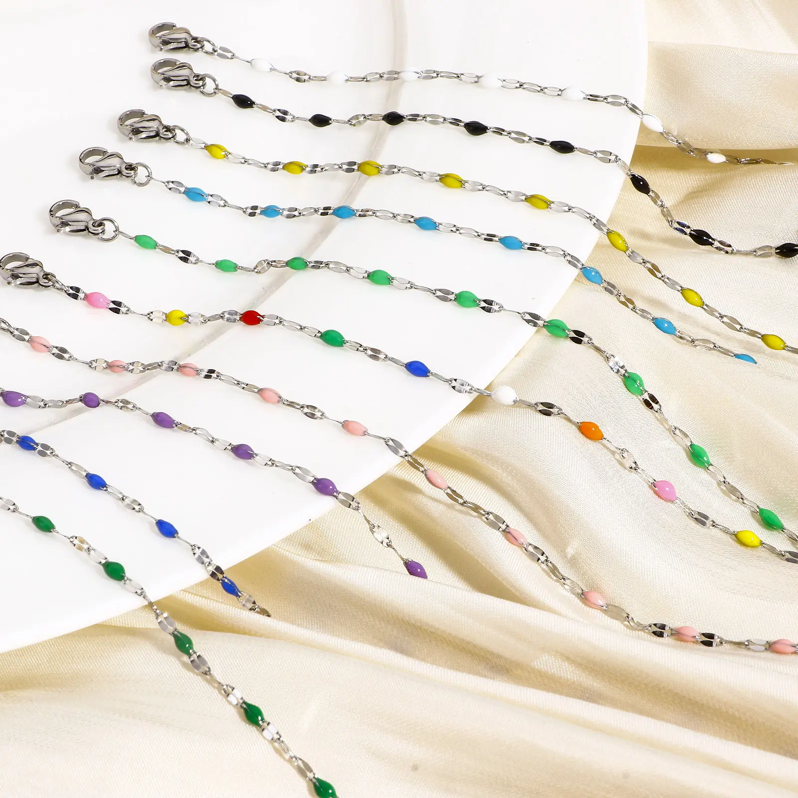1 Piece 304 Stainless Steel Lips Chain Bracelets Silver Color Metal Chains Enamel Beads Jewelry Gifts 17.5cm(6 7/8") long, 2mm