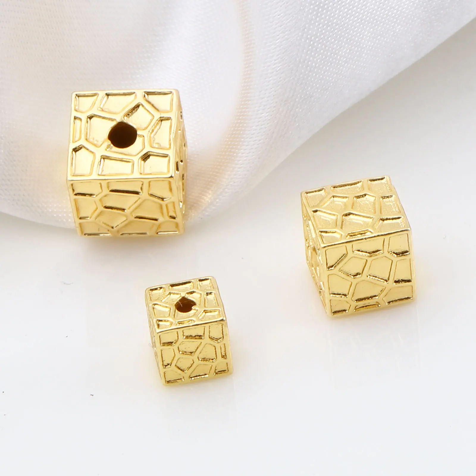 2 PCs Brass 6mm/8mm/9mm Beads 18K Real Gold Plated Square Geometric For DIY Necklace Bracelet Jewelry Making