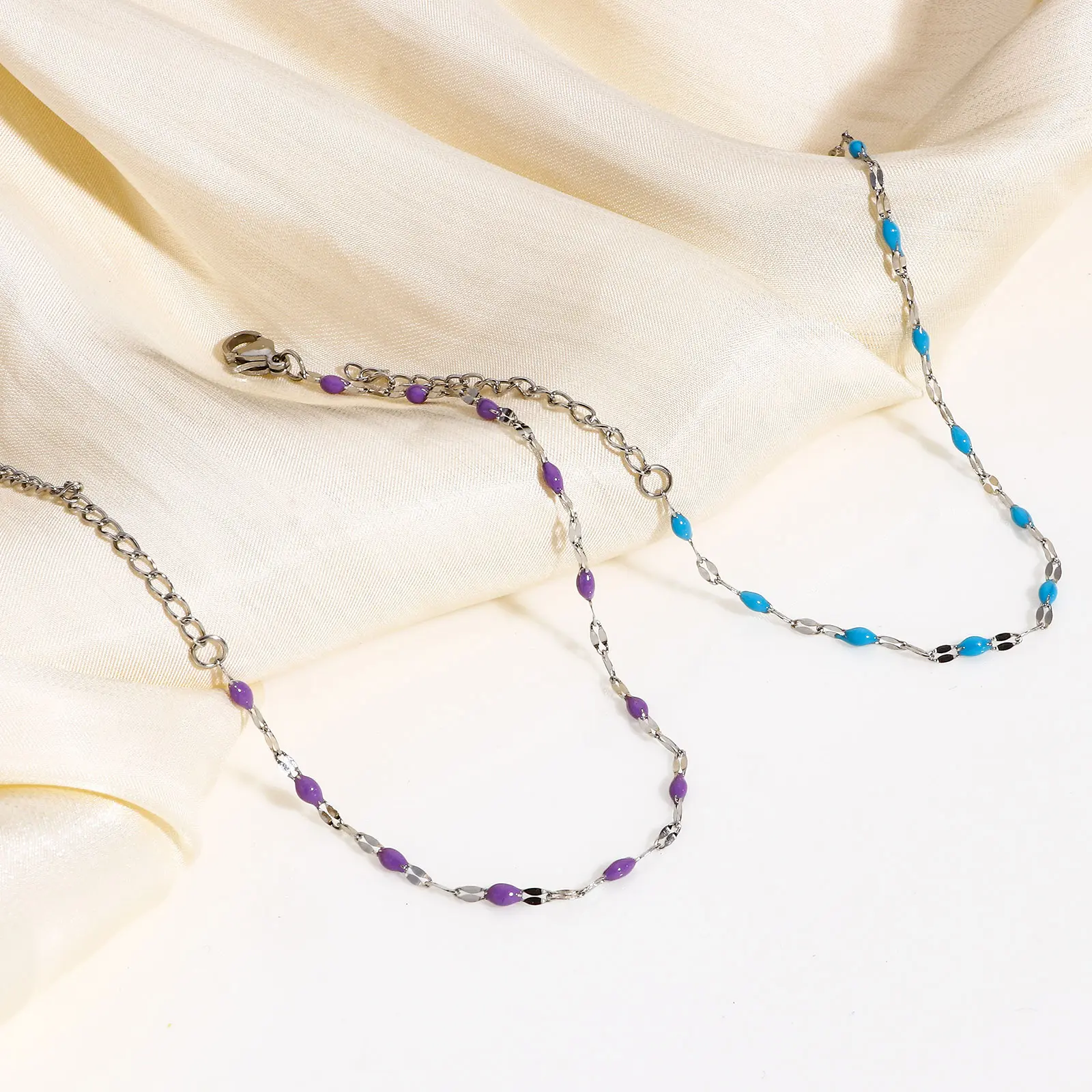 1 Piece 304 Stainless Steel Lips Chain Bracelets Silver Color Metal Chains Enamel Beads Jewelry Gifts 17.5cm(6 7/8") long, 2mm