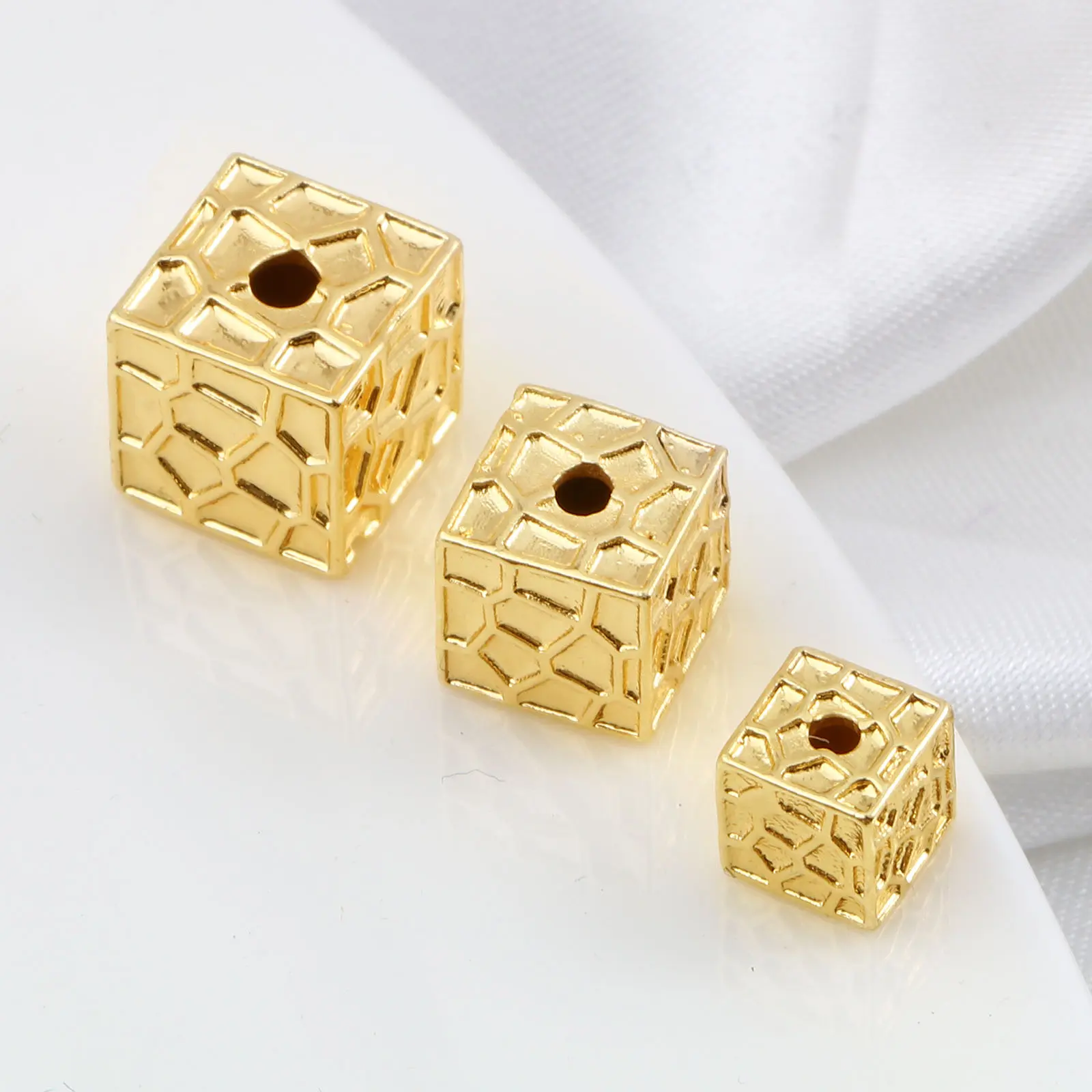 2 PCs Brass 6mm/8mm/9mm Beads 18K Real Gold Plated Square Geometric For DIY Necklace Bracelet Jewelry Making