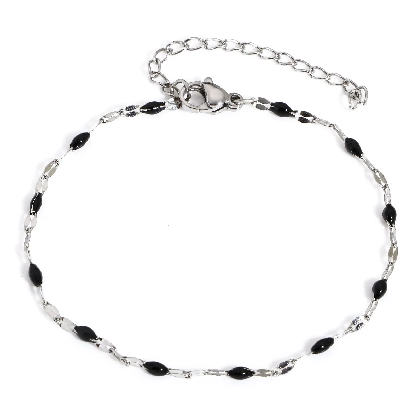 1 Piece 304 Stainless Steel Lips Chain Bracelets Silver Color Metal Chains Enamel Beads Jewelry Gifts 17.5cm(6 7/8") long, 2mm
