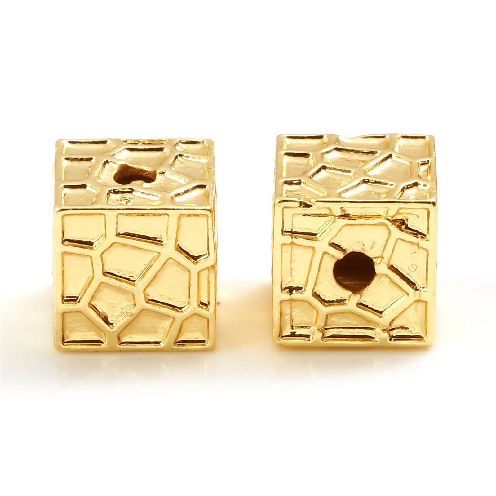 2 PCs Brass 6mm/8mm/9mm Beads 18K Real Gold Plated Square Geometric For DIY Necklace Bracelet Jewelry Making