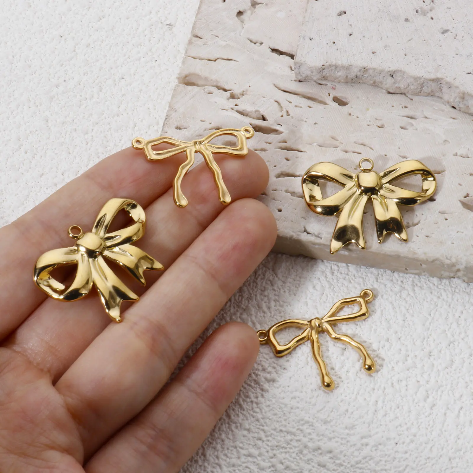 2 Piece Sweet Bowknot Pendants 304 Stainless Steel Charms 18K Gold Plated For DIY Neckalce Jewelry Making Findings