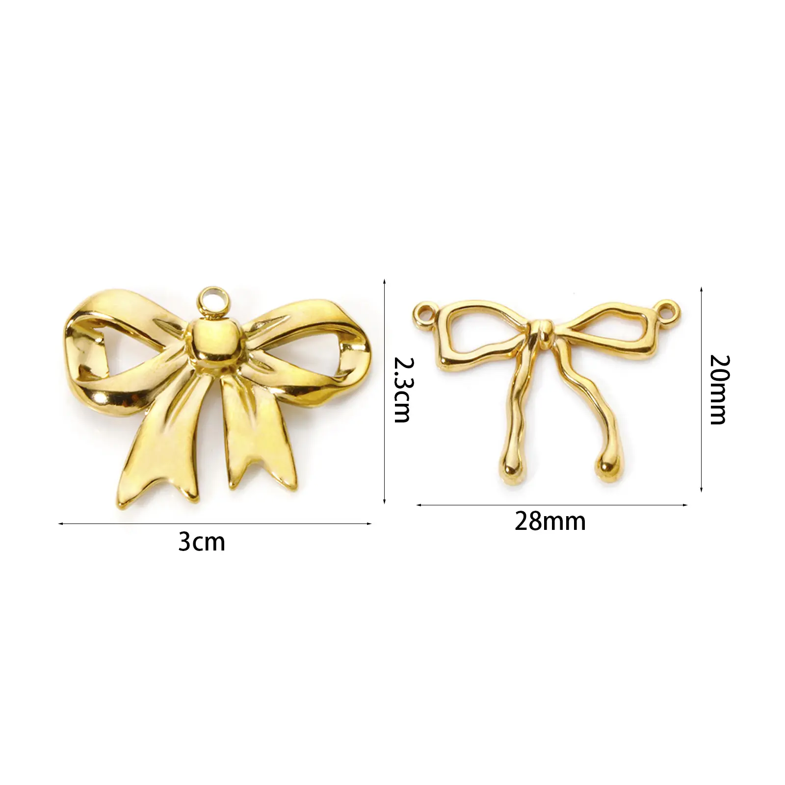 2 Piece Sweet Bowknot Pendants 304 Stainless Steel Charms 18K Gold Plated For DIY Neckalce Jewelry Making Findings