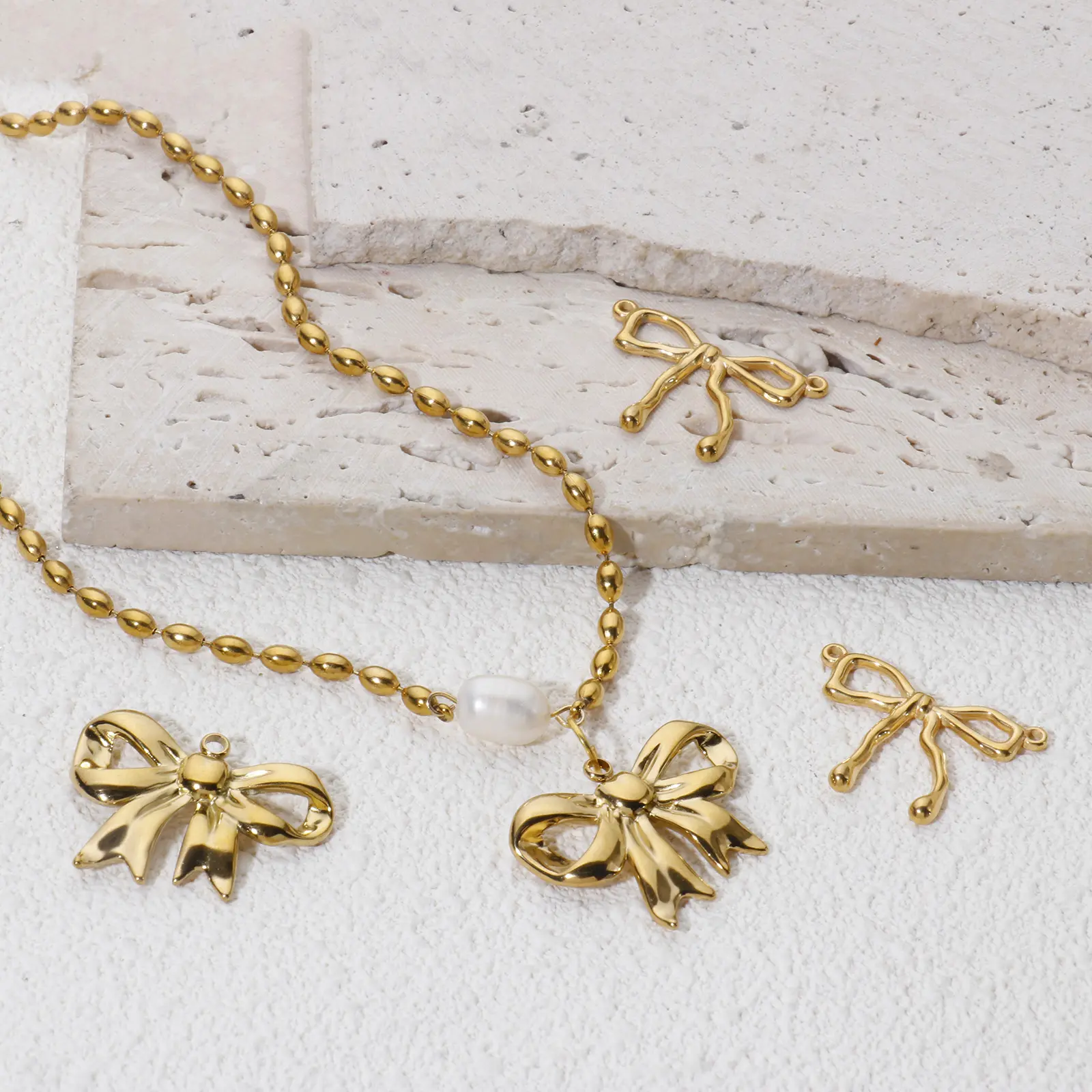 2 Piece Sweet Bowknot Pendants 304 Stainless Steel Charms 18K Gold Plated For DIY Neckalce Jewelry Making Findings