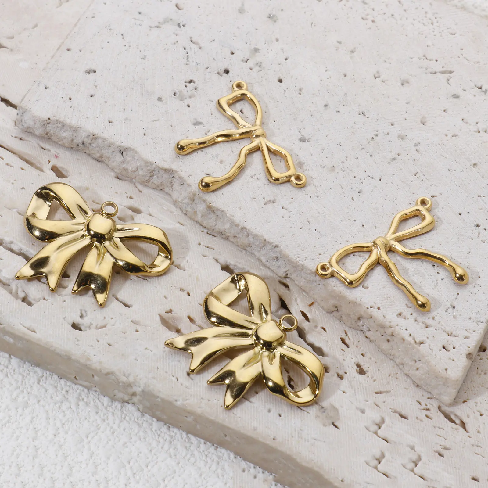2 Piece Sweet Bowknot Pendants 304 Stainless Steel Charms 18K Gold Plated For DIY Neckalce Jewelry Making Findings