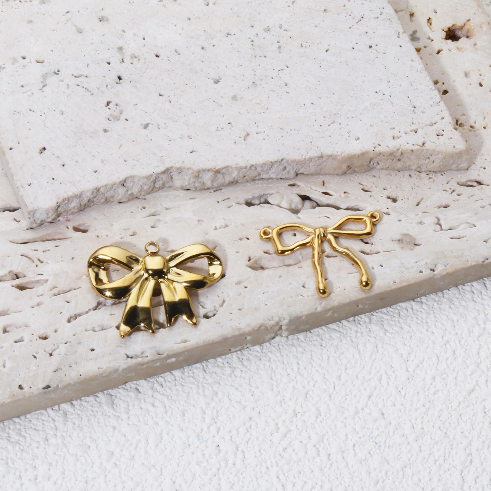 2 Piece Sweet Bowknot Pendants 304 Stainless Steel Charms 18K Gold Plated For DIY Neckalce Jewelry Making Findings