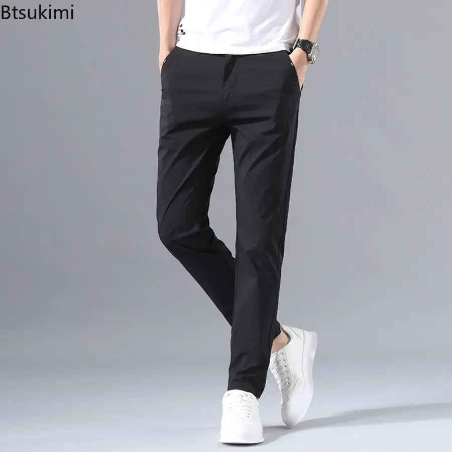 Fashion New Men's Classic Business Casual Pants Solid Color Loose Cotton Straight Trousers Men Comfort All Match Pants Plus Size