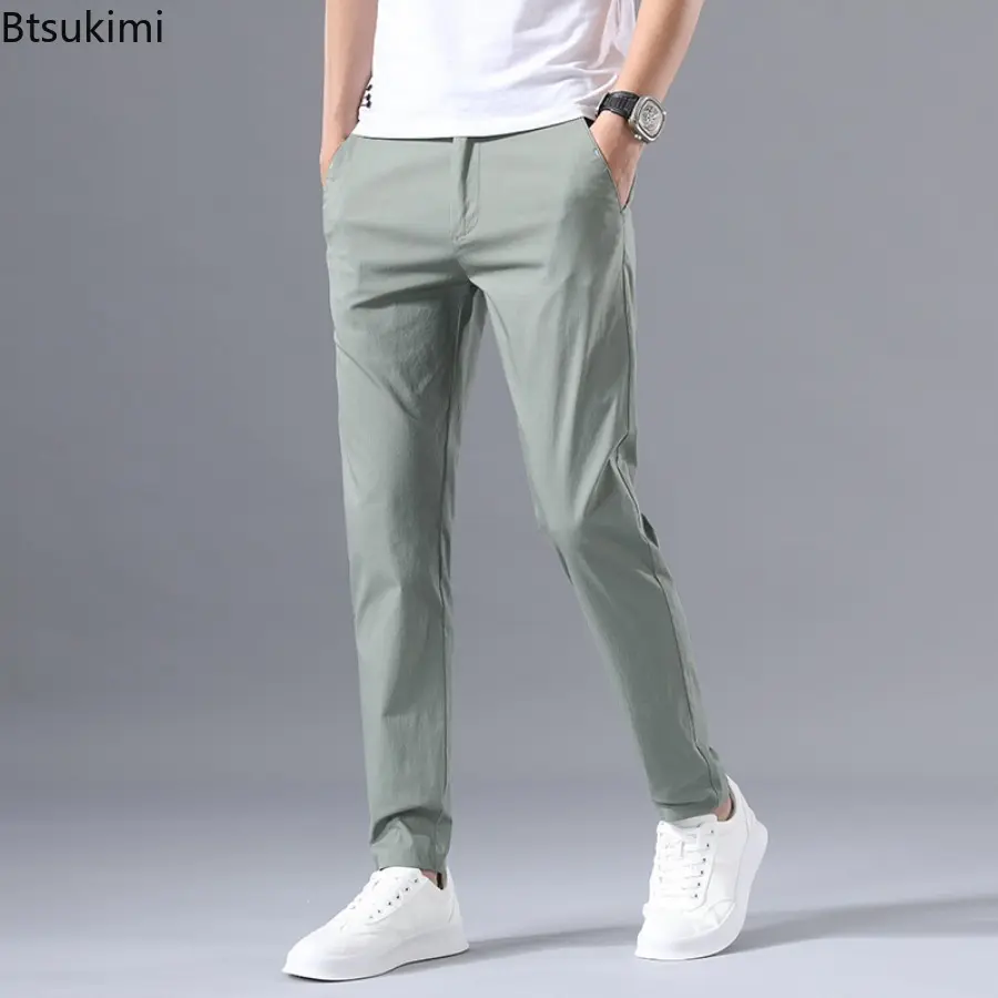 Fashion New Men's Classic Business Casual Pants Solid Color Loose Cotton Straight Trousers Men Comfort All Match Pants Plus Size