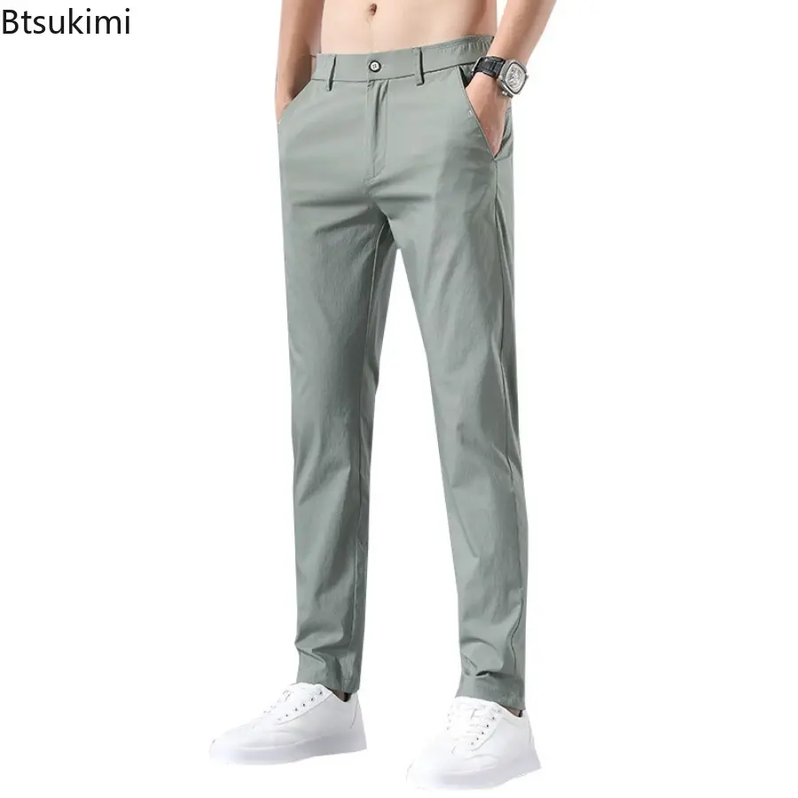 Fashion New Men's Classic Business Casual Pants Solid Color Loose Cotton Straight Trousers Men Comfort All Match Pants Plus Size