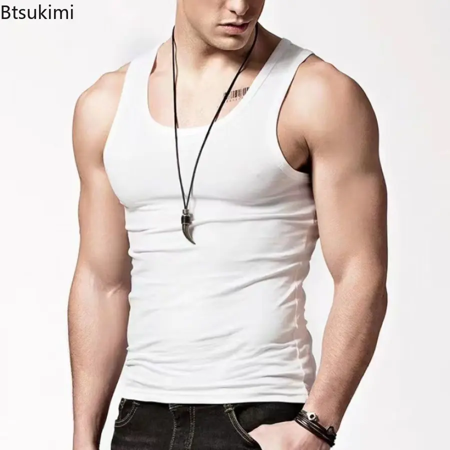 Summer Male Clothes Tank Tops 100% Pure Cotton Sleeveless Fitness T-shirt Elastic Bodybuilding Vest For Men T-shirts Suspenders