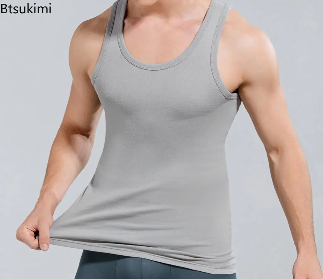 Summer Male Clothes Tank Tops 100% Pure Cotton Sleeveless Fitness T-shirt Elastic Bodybuilding Vest For Men T-shirts Suspenders