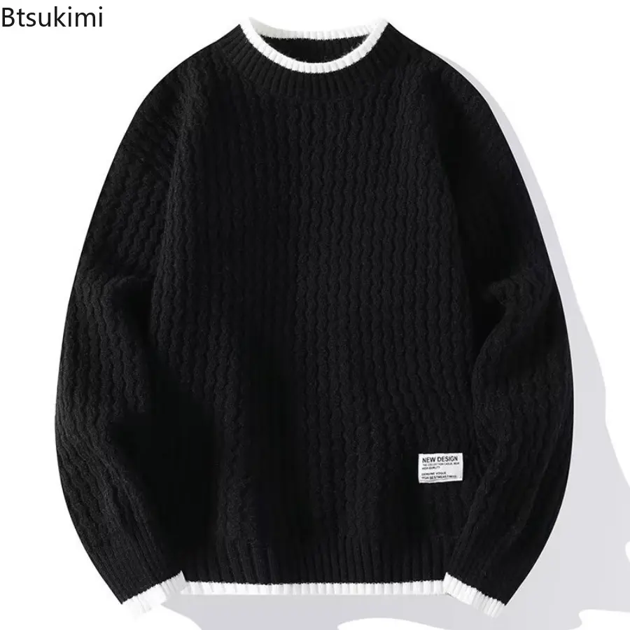 2025 Autumn/Winter Men Sweater Solid Color Round Neck Long Sleeve Versatile Knitted Pullover Top Trendy Loose Lazy Sweater Coat