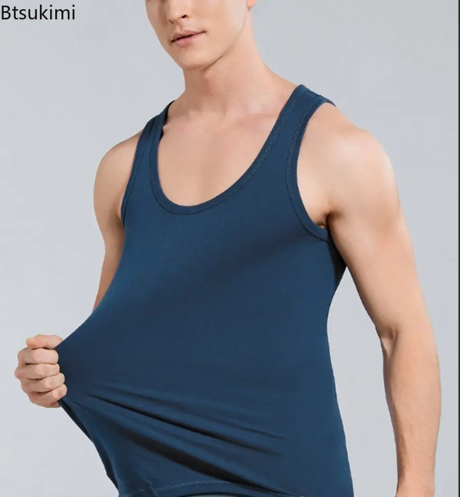 Summer Male Clothes Tank Tops 100% Pure Cotton Sleeveless Fitness T-shirt Elastic Bodybuilding Vest For Men T-shirts Suspenders