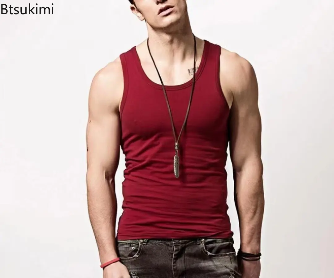 Summer Male Clothes Tank Tops 100% Pure Cotton Sleeveless Fitness T-shirt Elastic Bodybuilding Vest For Men T-shirts Suspenders