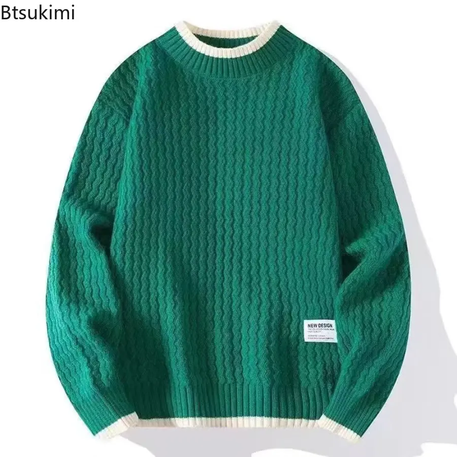2025 Autumn/Winter Men Sweater Solid Color Round Neck Long Sleeve Versatile Knitted Pullover Top Trendy Loose Lazy Sweater Coat