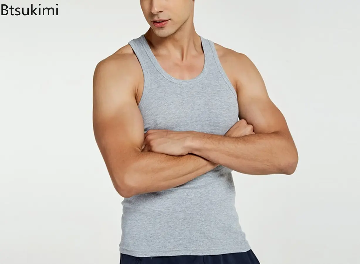 Summer Male Clothes Tank Tops 100% Pure Cotton Sleeveless Fitness T-shirt Elastic Bodybuilding Vest For Men T-shirts Suspenders