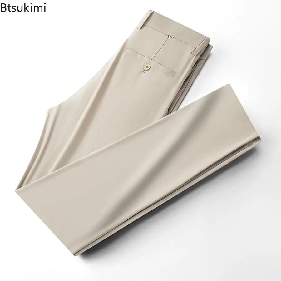 2025 Men Three Anti High Bullets Pants Summer New Business Fashion Straight Casual Pants Loose Ice Silk Breathable Thin Pants