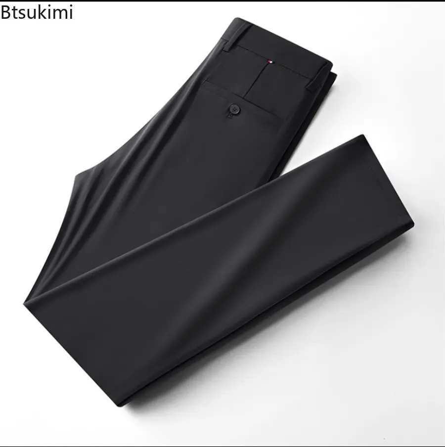 2025 Men Three Anti High Bullets Pants Summer New Business Fashion Straight Casual Pants Loose Ice Silk Breathable Thin Pants