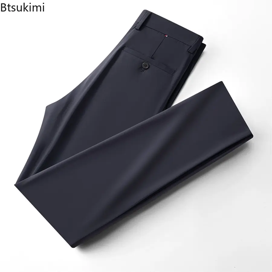 2025 Men Three Anti High Bullets Pants Summer New Business Fashion Straight Casual Pants Loose Ice Silk Breathable Thin Pants