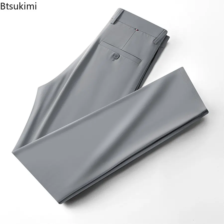2025 Men Three Anti High Bullets Pants Summer New Business Fashion Straight Casual Pants Loose Ice Silk Breathable Thin Pants