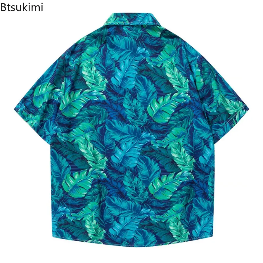 2025 Fashion Summer Short Sleeve Printed Shirts for Men Hawaiian Style Loose Casual Ice Silk Shirt Men Quick Drying Beach Blouse