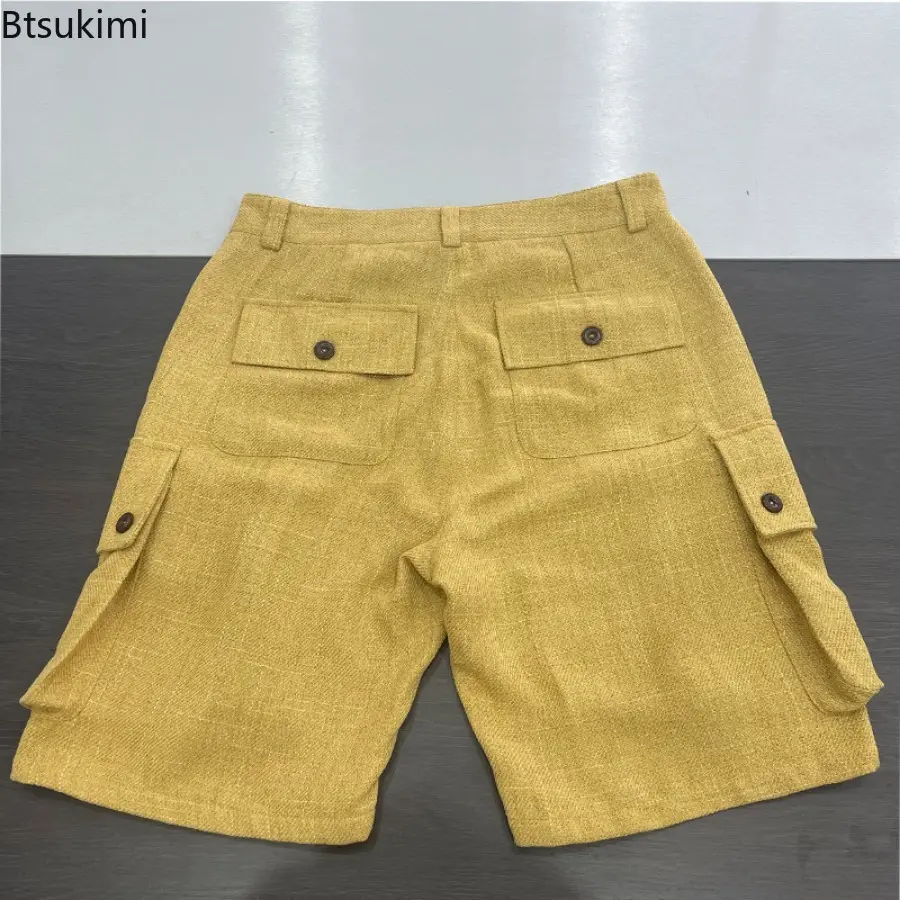 2025 Fashion Men's Patchwork Cargo Shorts Multi-pockets Retro Loose Casual Short Pants Men Summer Beach Shorts Trend Streetwear