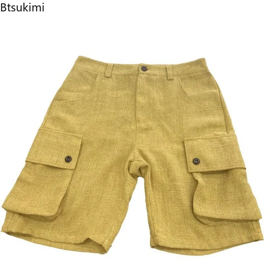 2025 Fashion Men's Patchwork Cargo Shorts Multi-pockets Retro Loose Casual Short Pants Men Summer Beach Shorts Trend Streetwear