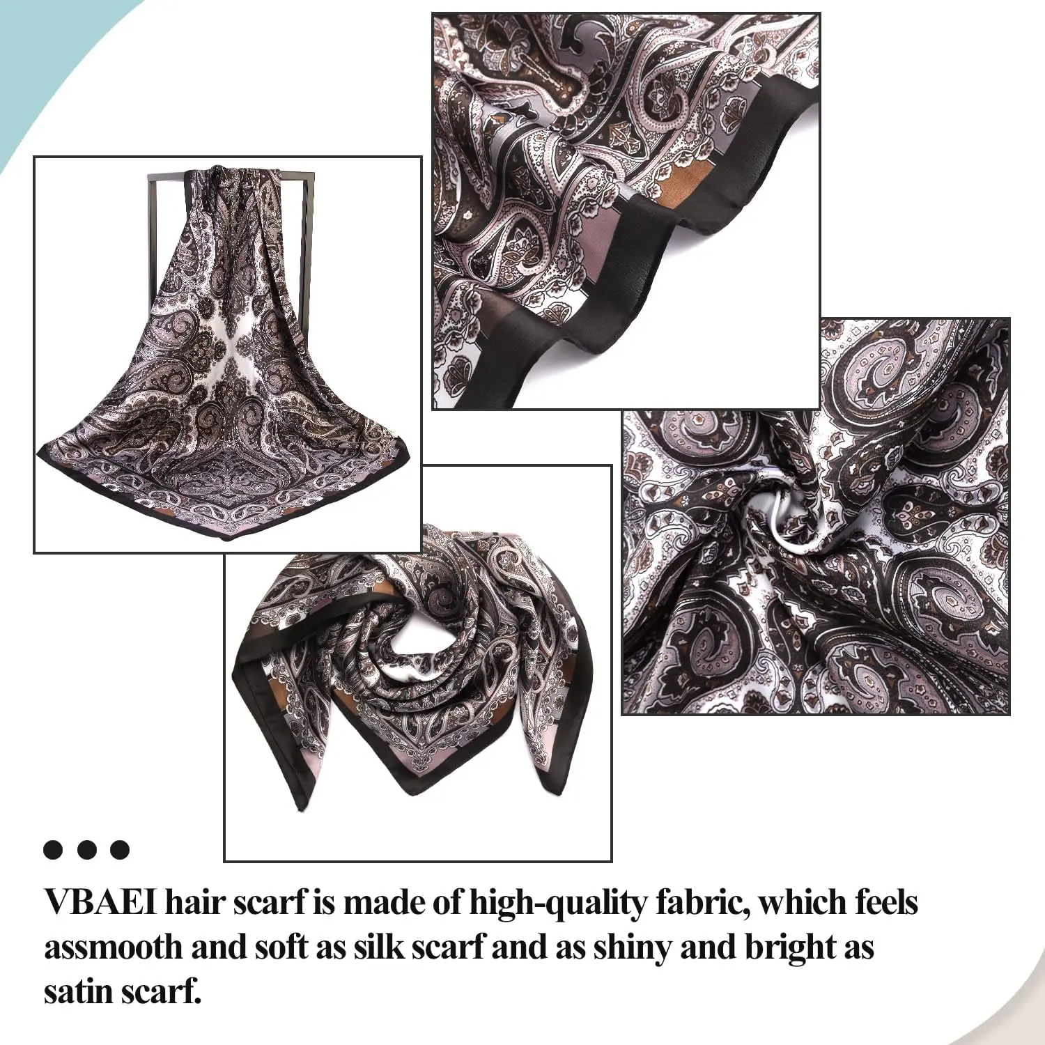 1 Pcs  Satin Head Scarf Silk Like Hair Scarf Stain Bandana Hair Wrap Neck Scarf for Women(Black)