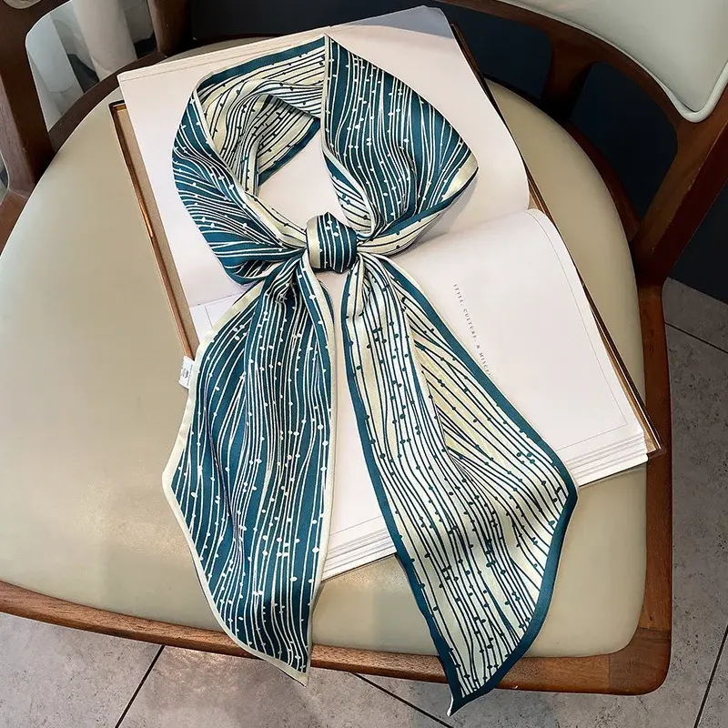 Spring/Summer Luxury Long Silk Scarf Female Print Thin Narrow Scarf Bag Hair Band Ribbon Scarfs Women Imitation Silk Neckerchief
