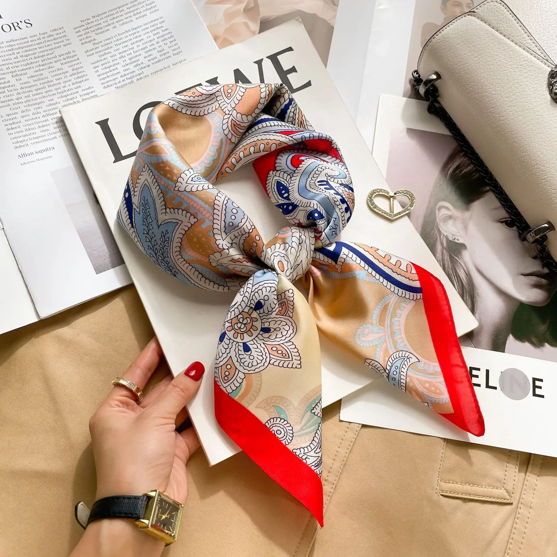 70cm Hair Print Silk Feeling Scarf For Women Fashion NeckTie Hand Bag Foulard Wrist Kerchief Shawl Wraps Hajib Lady