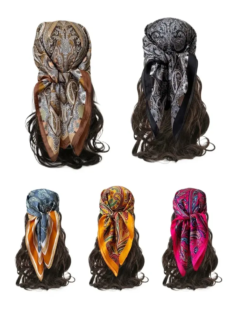 Luxury Print imitation Silk Square Scarf Women Spring Neck Tie Shawl Wraps Female Hair Hand Wrist Headkercheif Hijab Bandana