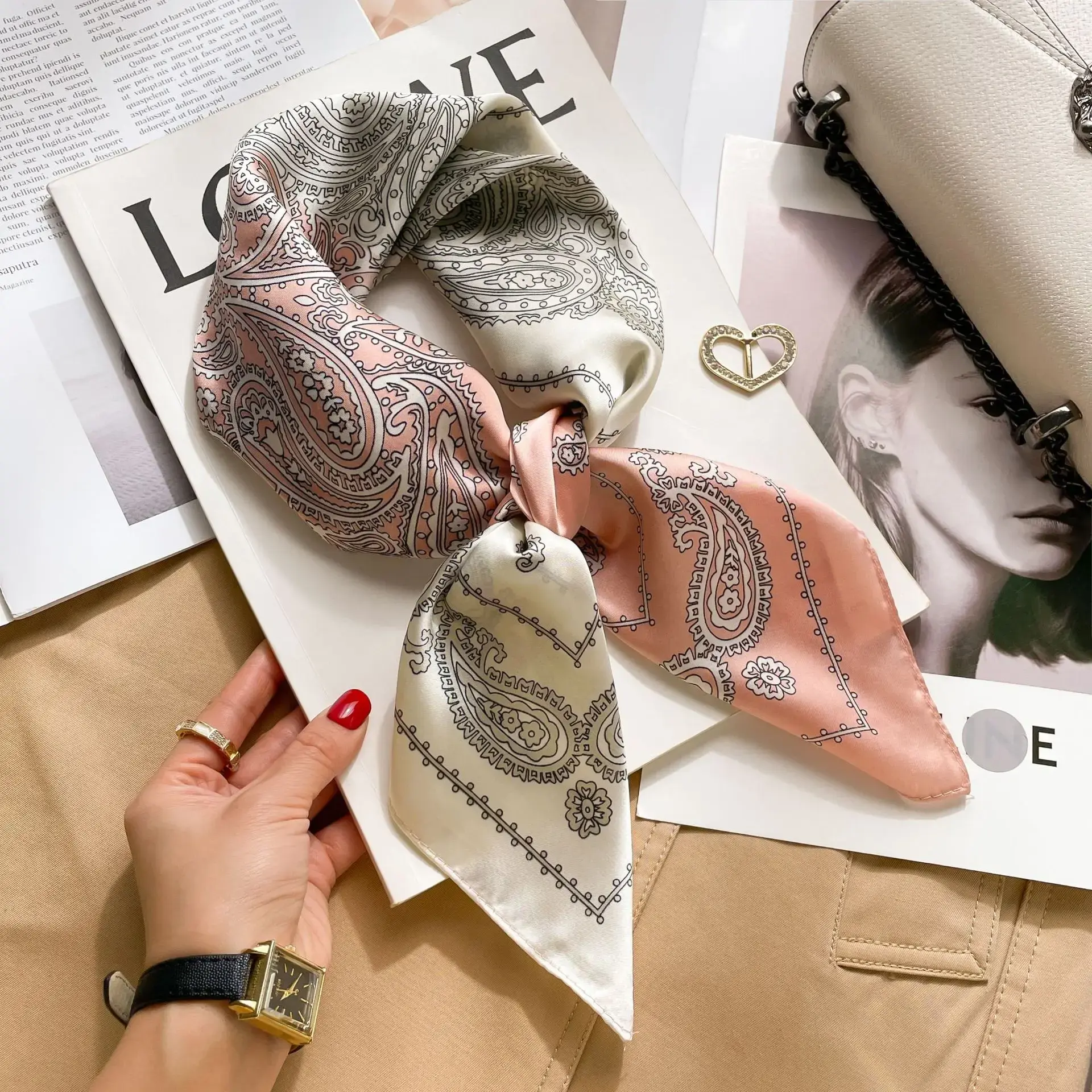 70cm Hair Print Silk Feeling Scarf For Women Fashion NeckTie Hand Bag Foulard Wrist Kerchief Shawl Wraps Hajib Lady