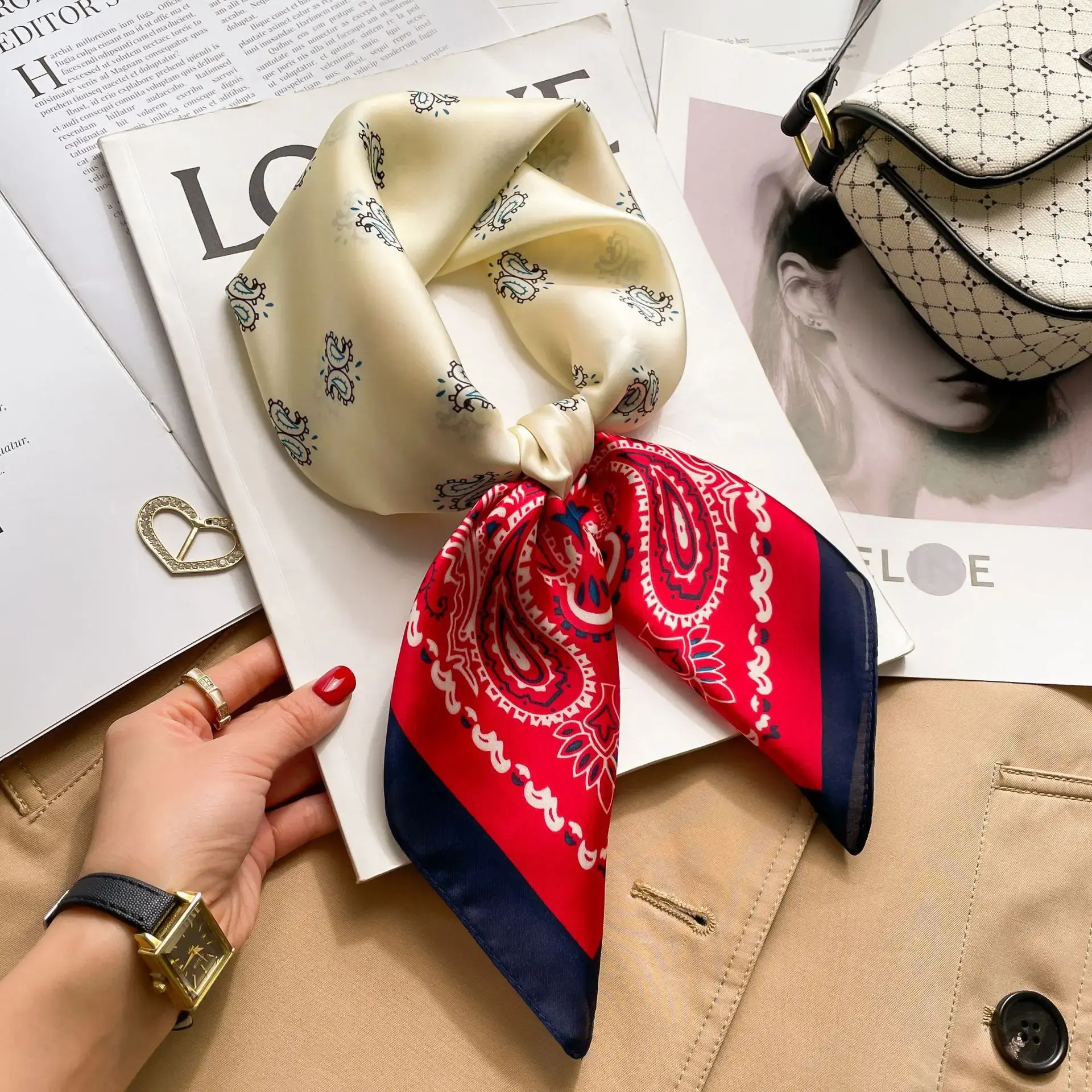 70cm Hair Print Silk Feeling Scarf For Women Fashion NeckTie Hand Bag Foulard Wrist Kerchief Shawl Wraps Hajib Lady