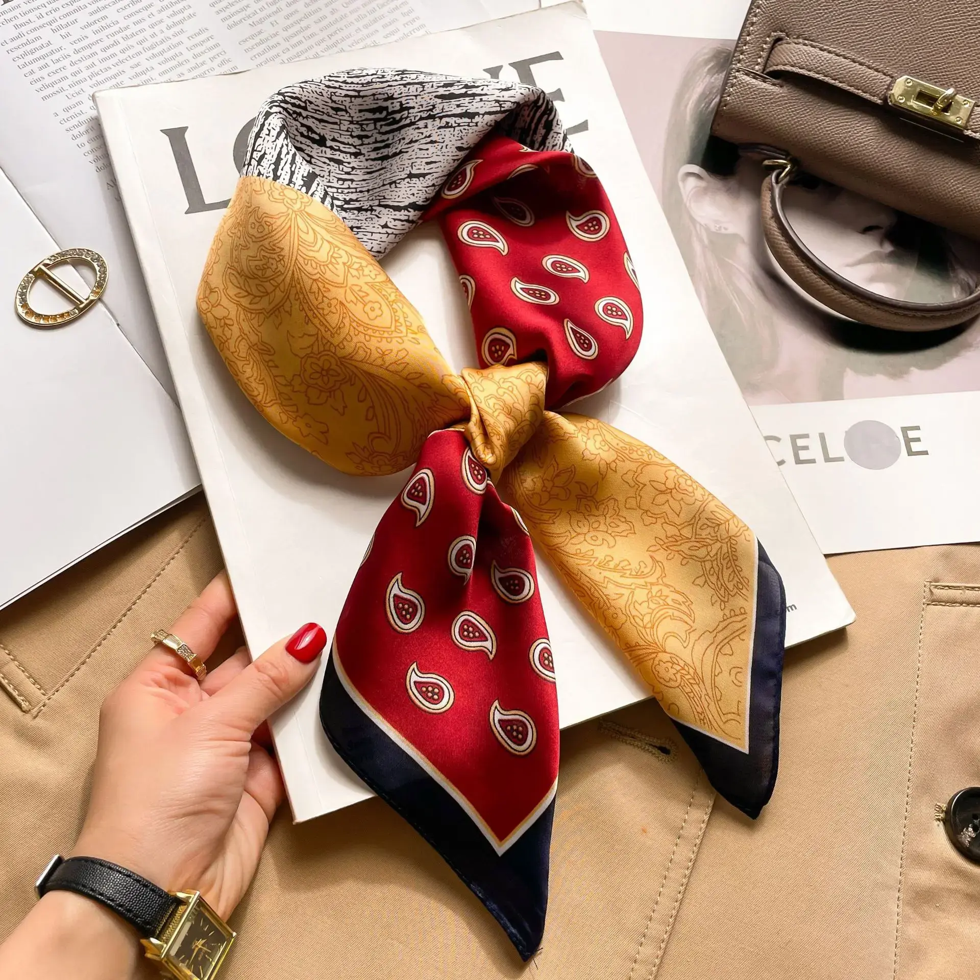 70cm Hair Print Silk Feeling Scarf For Women Fashion NeckTie Hand Bag Foulard Wrist Kerchief Shawl Wraps Hajib Lady