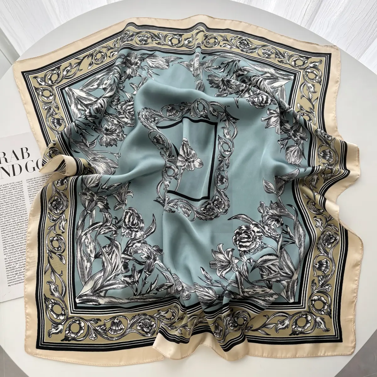 Luxury Satin Scarfs Square Scarf Korean Fashion Kerchief Rose Print Scarves Bandanna Wraps Scarf Decoration Shawl 70*70CM