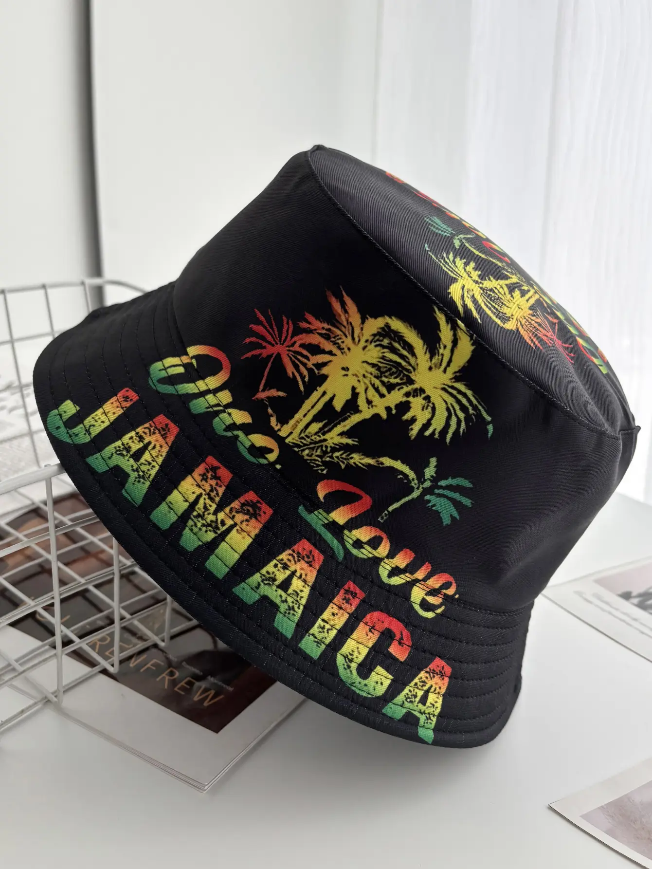 Unisex Fashion New Summer Reversible Black White Coconut Tree Printed Fisherman Caps Bucket Hats Two Side Hip Hop Hat Men Women