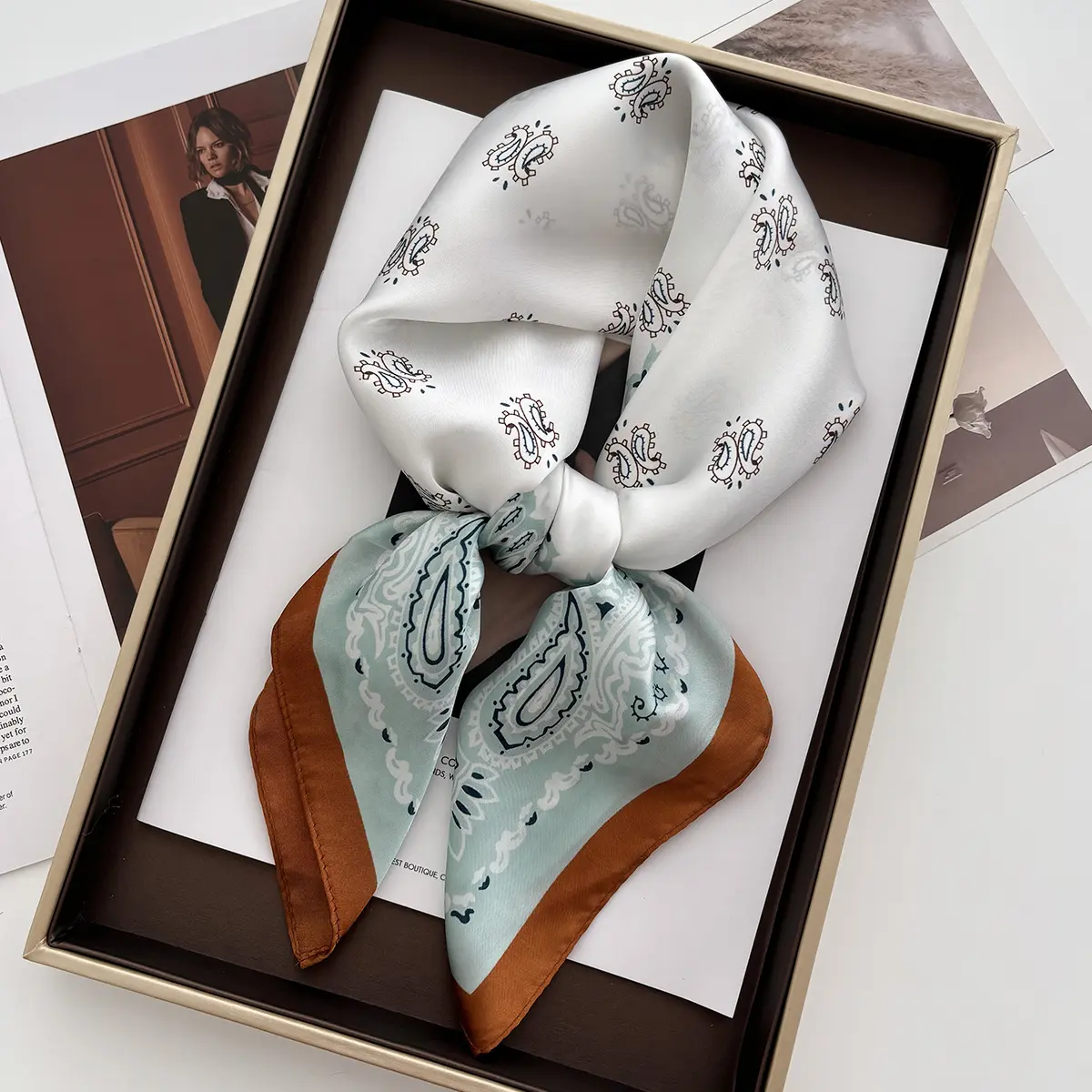 Luxury Paisley Print Female Satin Neck Scarf Square Hair Scarves Foulard Head Band Shawls Wraps Neckerchief Bandana Women