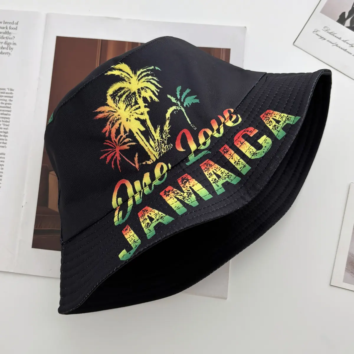 Unisex Fashion New Summer Reversible Black White Coconut Tree Printed Fisherman Caps Bucket Hats Two Side Hip Hop Hat Men Women