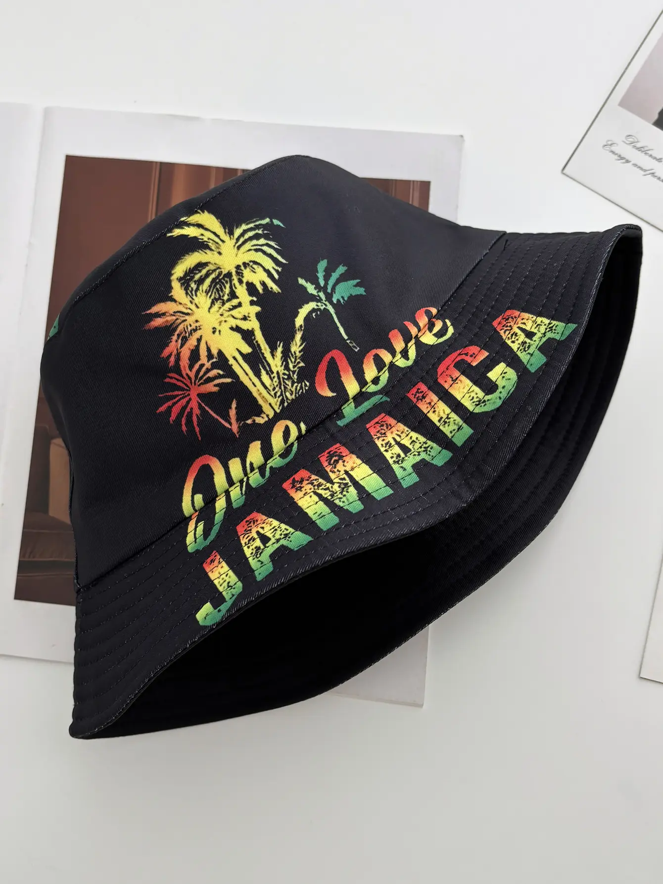 Unisex Fashion New Summer Reversible Black White Coconut Tree Printed Fisherman Caps Bucket Hats Two Side Hip Hop Hat Men Women