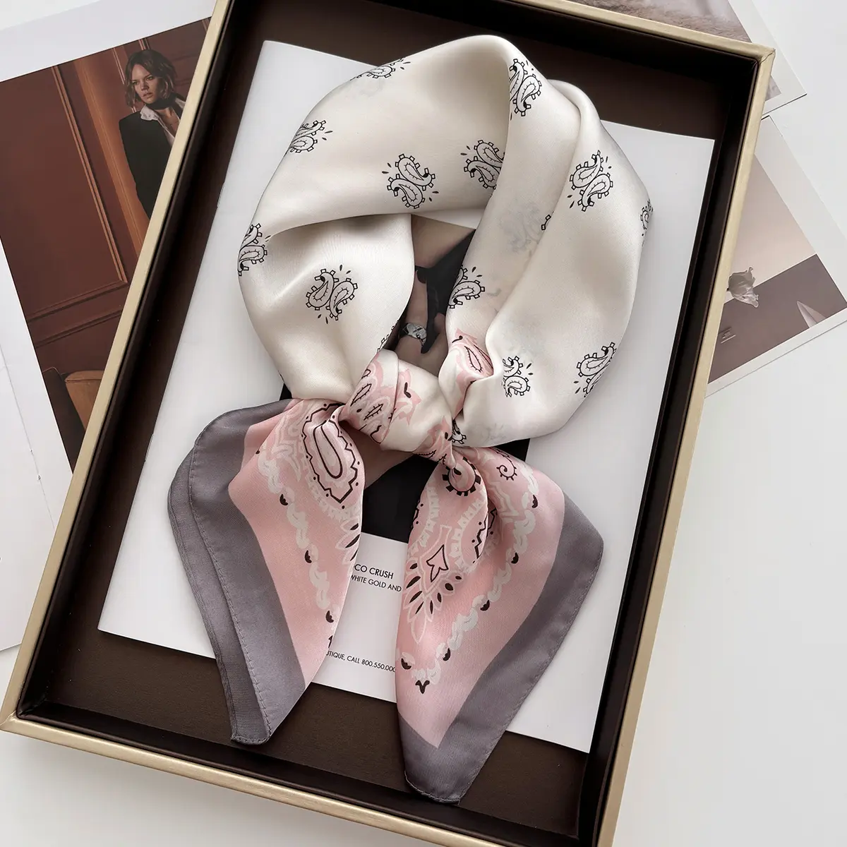 Luxury Paisley Print Female Satin Neck Scarf Square Hair Scarves Foulard Head Band Shawls Wraps Neckerchief Bandana Women
