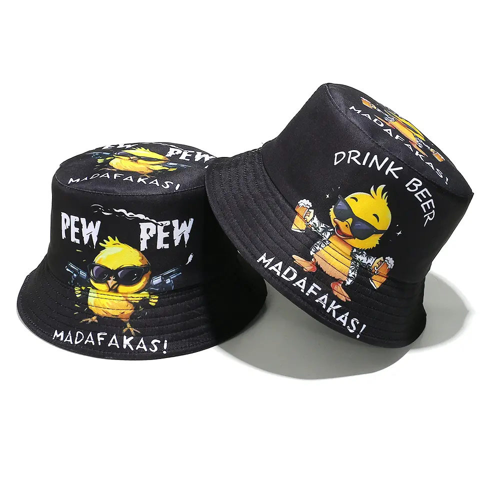 Gun Duck Pattern Bucket Hat Cartoon Printing Fisherman Hats Location Design Panama Cap Caps For Adult Outdoor Sunshade Hot
